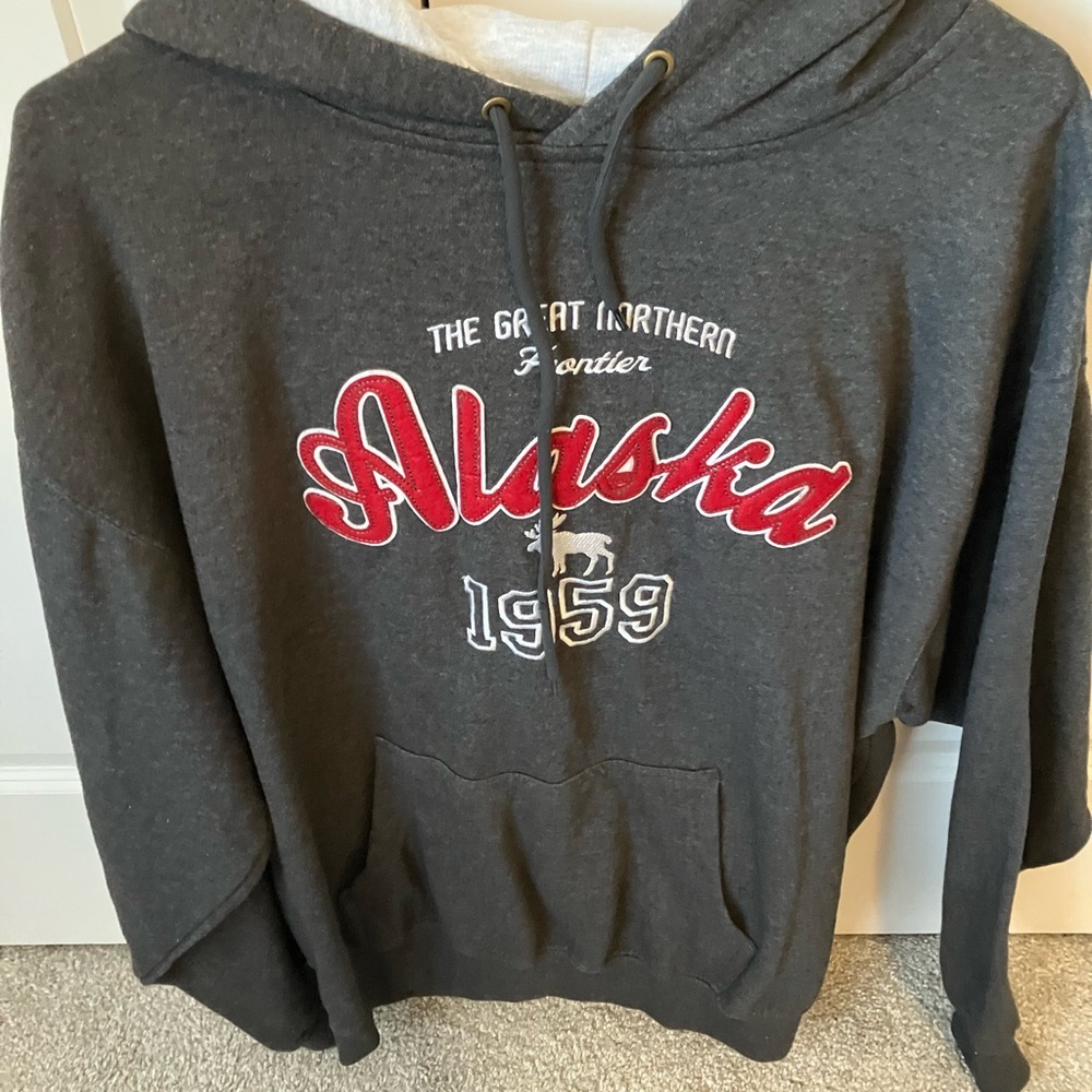 Gray Alaska Hoodie with Red Lettering NV